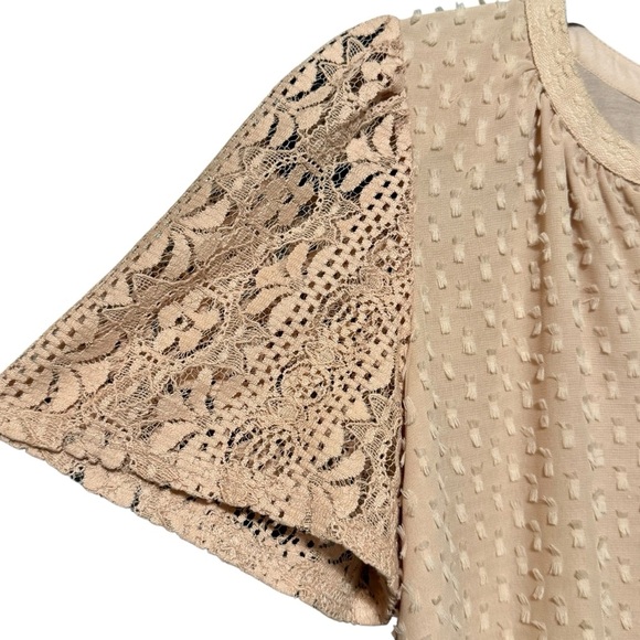 One September | Anthropologie Cora Clip Dot Textured Lace Sleeve Romantic Blouse - Picture 5 of 10